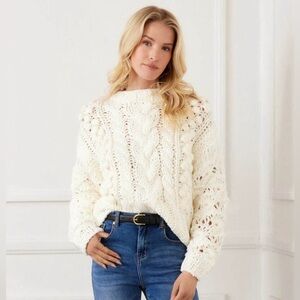 Karen Kane Ivory Cable Knit Sweater